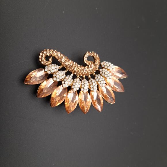 Vintage Light Topaz White Rhinestone Pendant Brooch - Picture 5 of 9